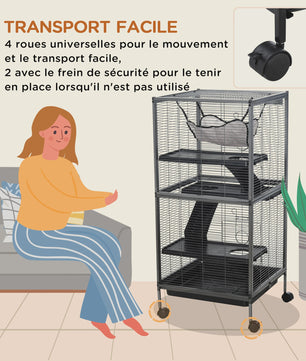 Pawut 4-level Portable Small Animal Cage for Small Animal, 2-door, 2-door, 3-Ramp, hammock and removable tray, 52x52 x cm Grey