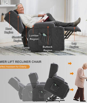 Elektrische Relaxfauteuil met Sta-Op Functie, Massage en Stoffen Bekleding