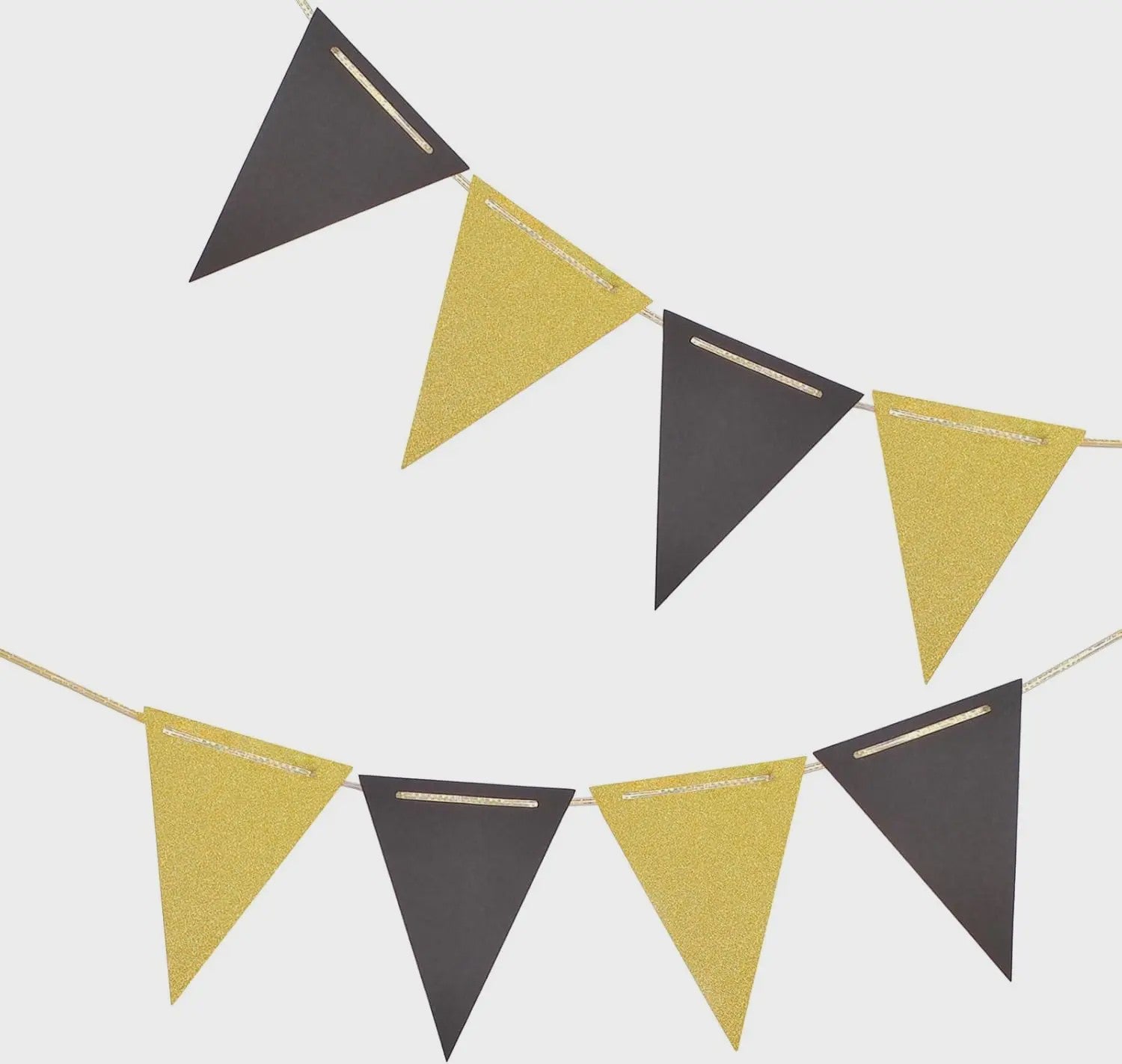 Zwarte en Gouden Driehoek Vlaggenlijn - Feestelijke Banner voor Verjaardag, Bruiloft & Feestdecoratie