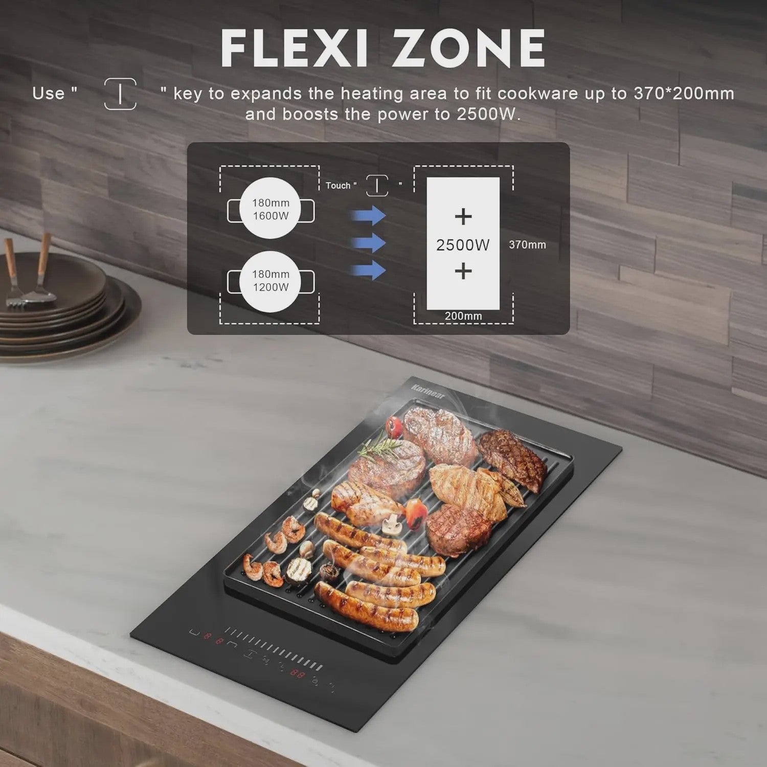 Karinear 2-pits Inductiekookplaat 3500W met Flexi Zone, Timer & Veiligheidslot - Inbouw