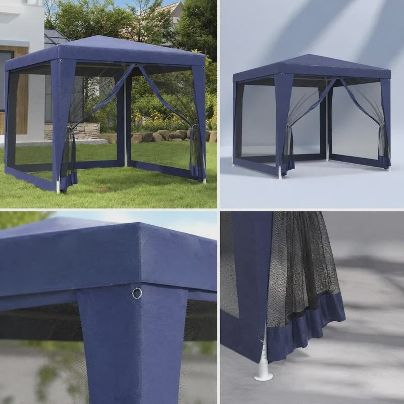 2.5x2.5m Blauwe Partytent met Horren en Ritsingang - UV & Waterbestendig