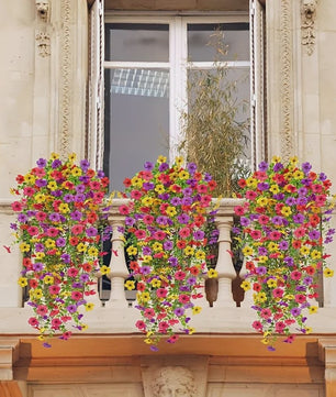 4x Kunst Hangplant - Realistische Nepbloemen met Kleurrijke Bloemen voor Binnen & Buiten Zomer Decoratie
