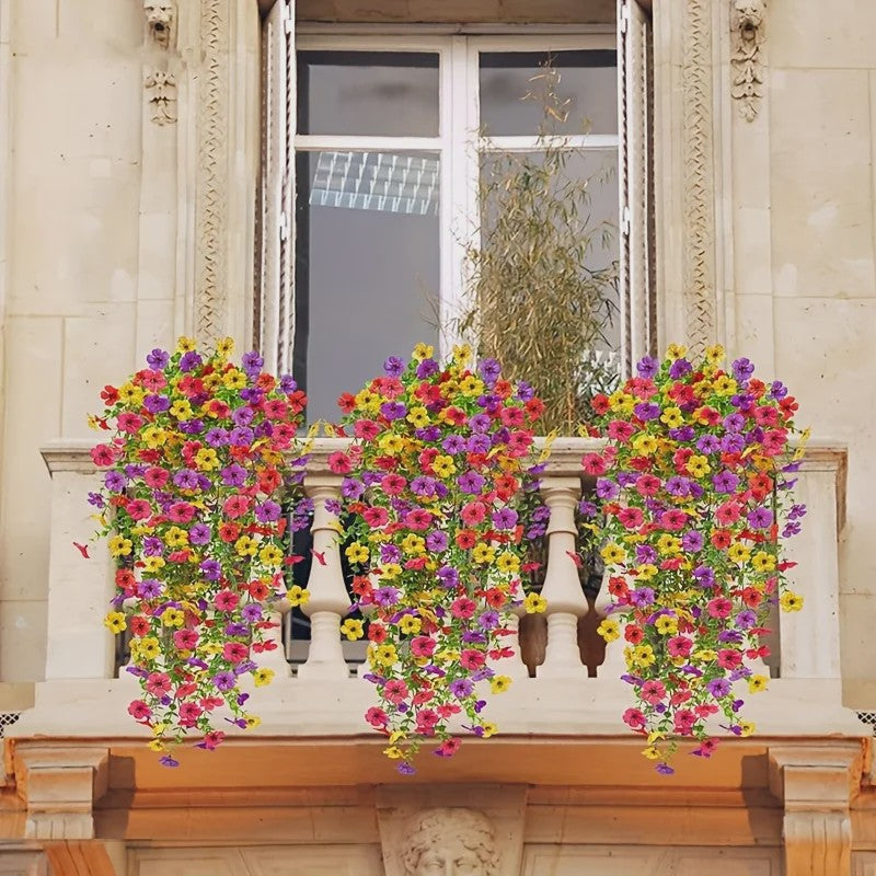 4x Kunst Hangplant - Realistische Nepbloemen met Kleurrijke Bloemen voor Binnen & Buiten Zomer Decoratie