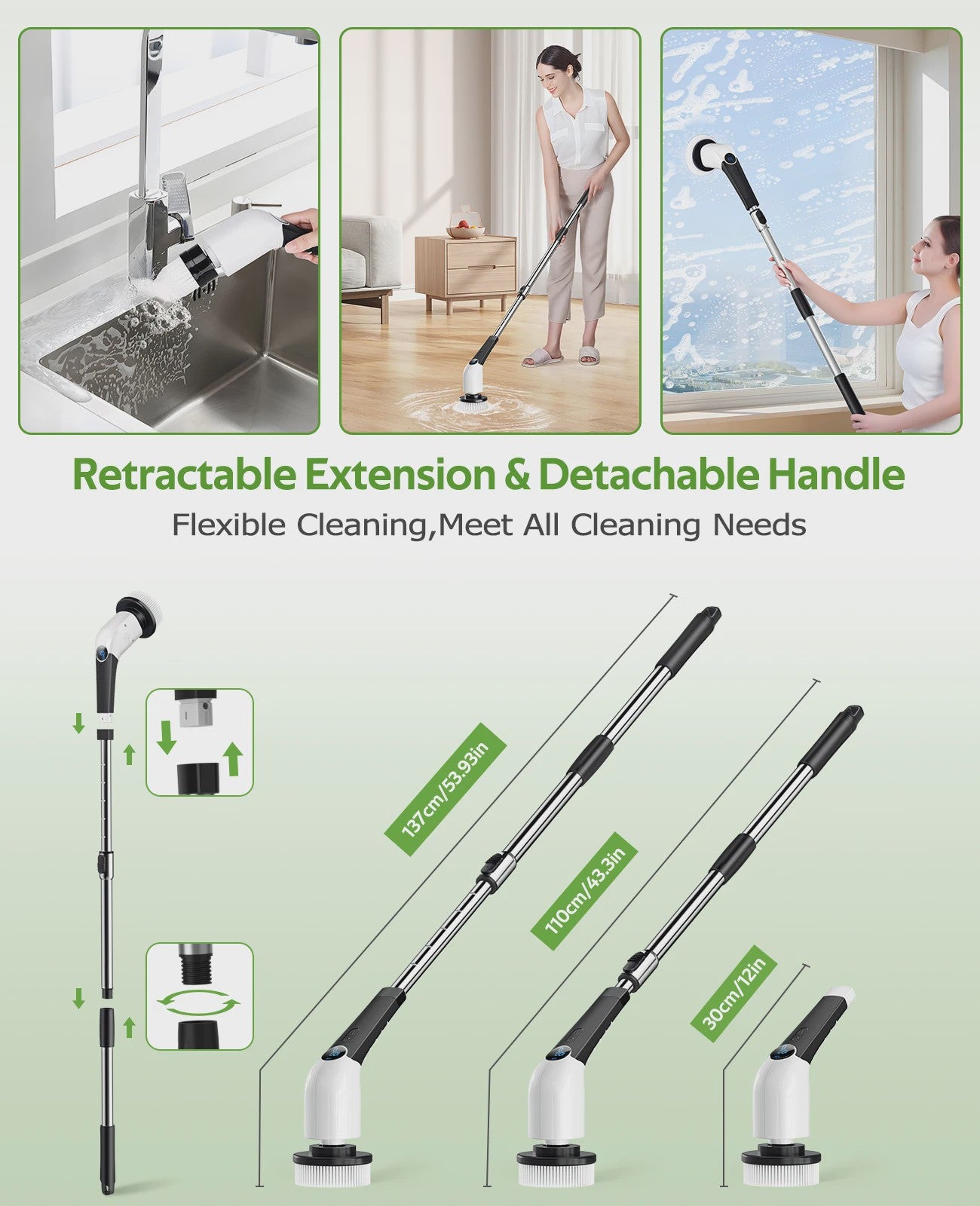 Elektrische Spin Scrubber 8-in-1 met Telescoopsteel en 8 Opzetborstels