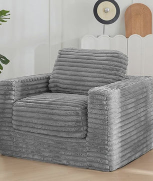 Moderne Fauteuil met Knopen en Verhoogde Rugleuning - Comfortabel Woonkamer Meubel (Grijs/Beige)
