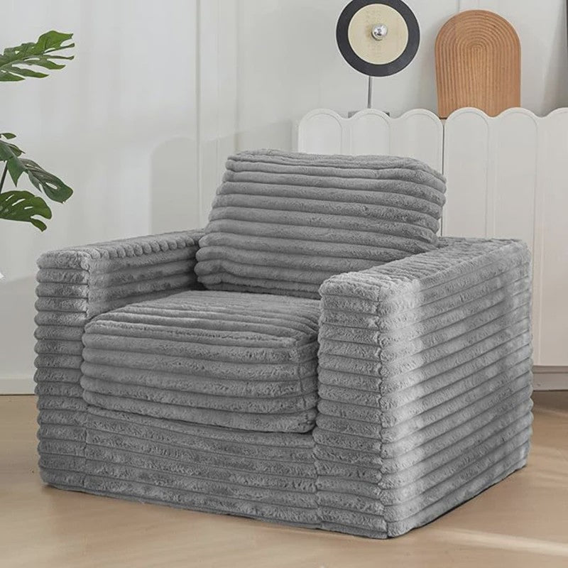 Moderne Fauteuil met Knopen en Verhoogde Rugleuning - Comfortabel Woonkamer Meubel (Grijs/Beige)
