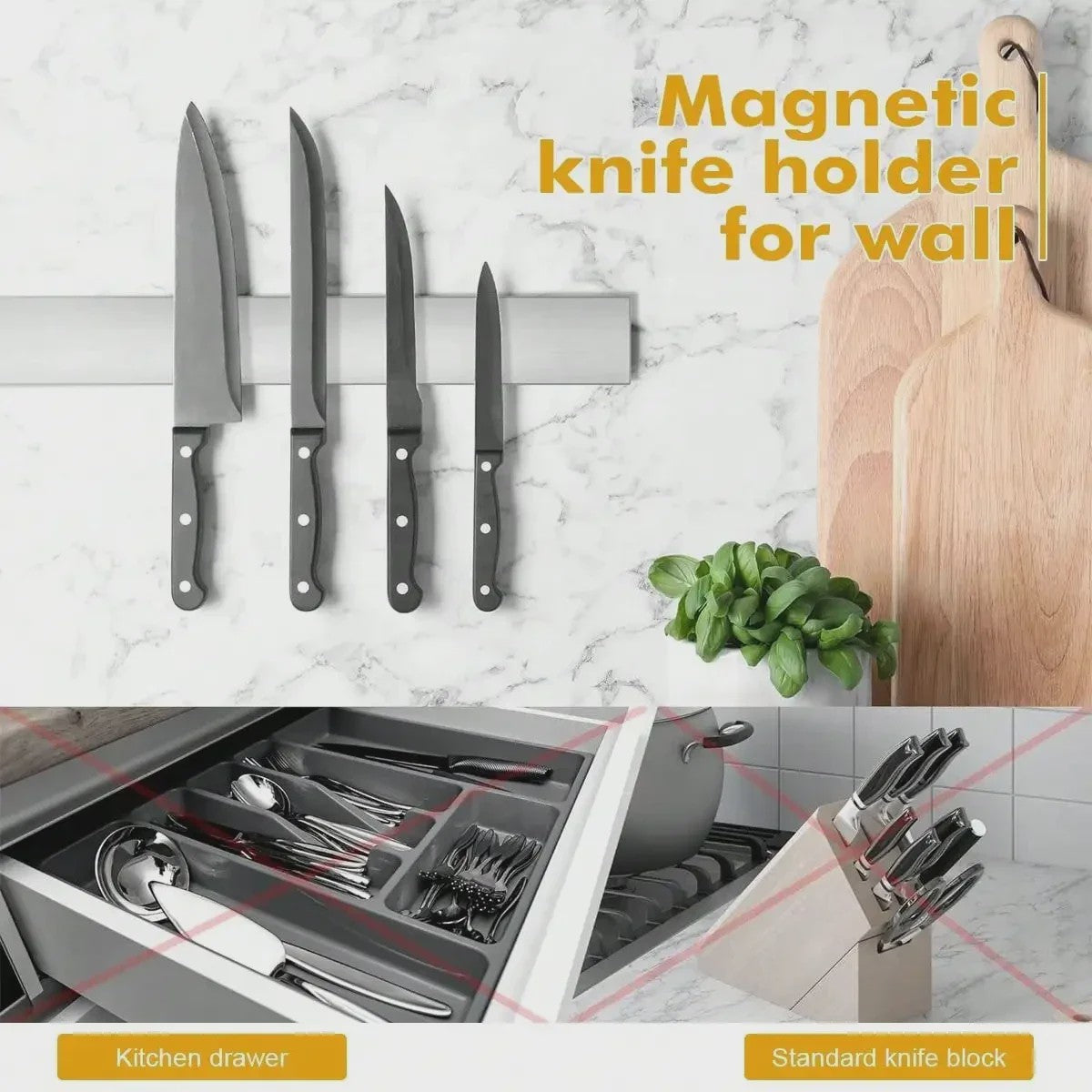 Magnetische Messenhouder voor Aan de Muur - Roestvrij Staal, Multifunctionele Keuken Organizer