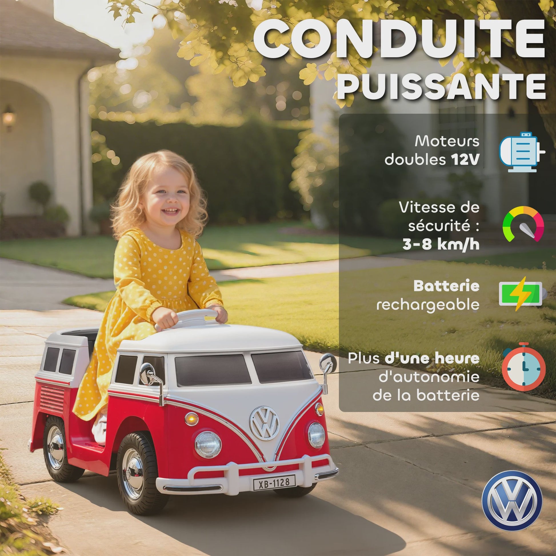 Officieel Gelicenseerde Volkswagen T1 Elektrische Kinderauto 12V met Dubbele Motor en Soft Start