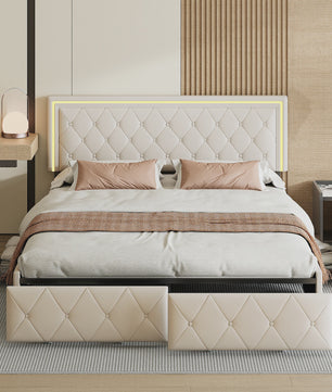 Modern Kunstlederen Bed met Lades en Opbergruimte - Stijlvol Dubbelbed