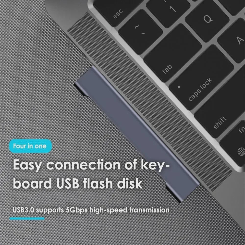 4-Poorts USB-C Hub met PD 60W: USB 3.0, 2.0 & OTG voor MacBook/Tablet