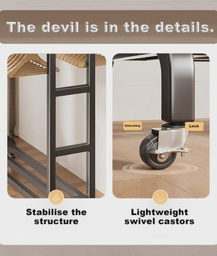 Robuust Kledingrek met Wielen - Dubbele Rails & Opbergruimte - Zwart