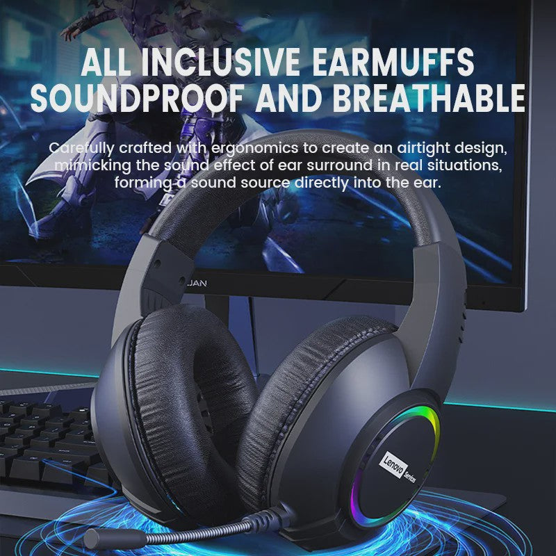 Lenovo E08 Gaming Headset: 7.1 Surround Sound, RGB, Microfoon voor PC & Laptop