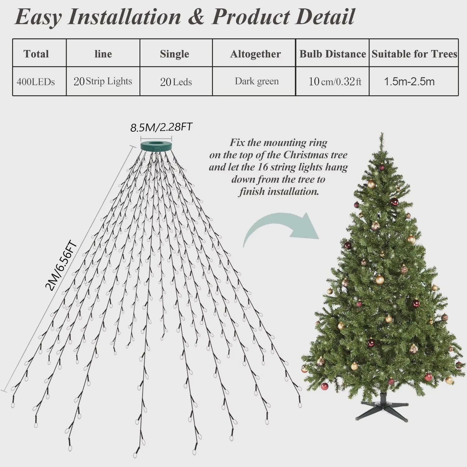 400 LED Kerstboomverlichting Warm Wit - 8 Modi - Buiten & Binnen - Sprookjeslichtjes