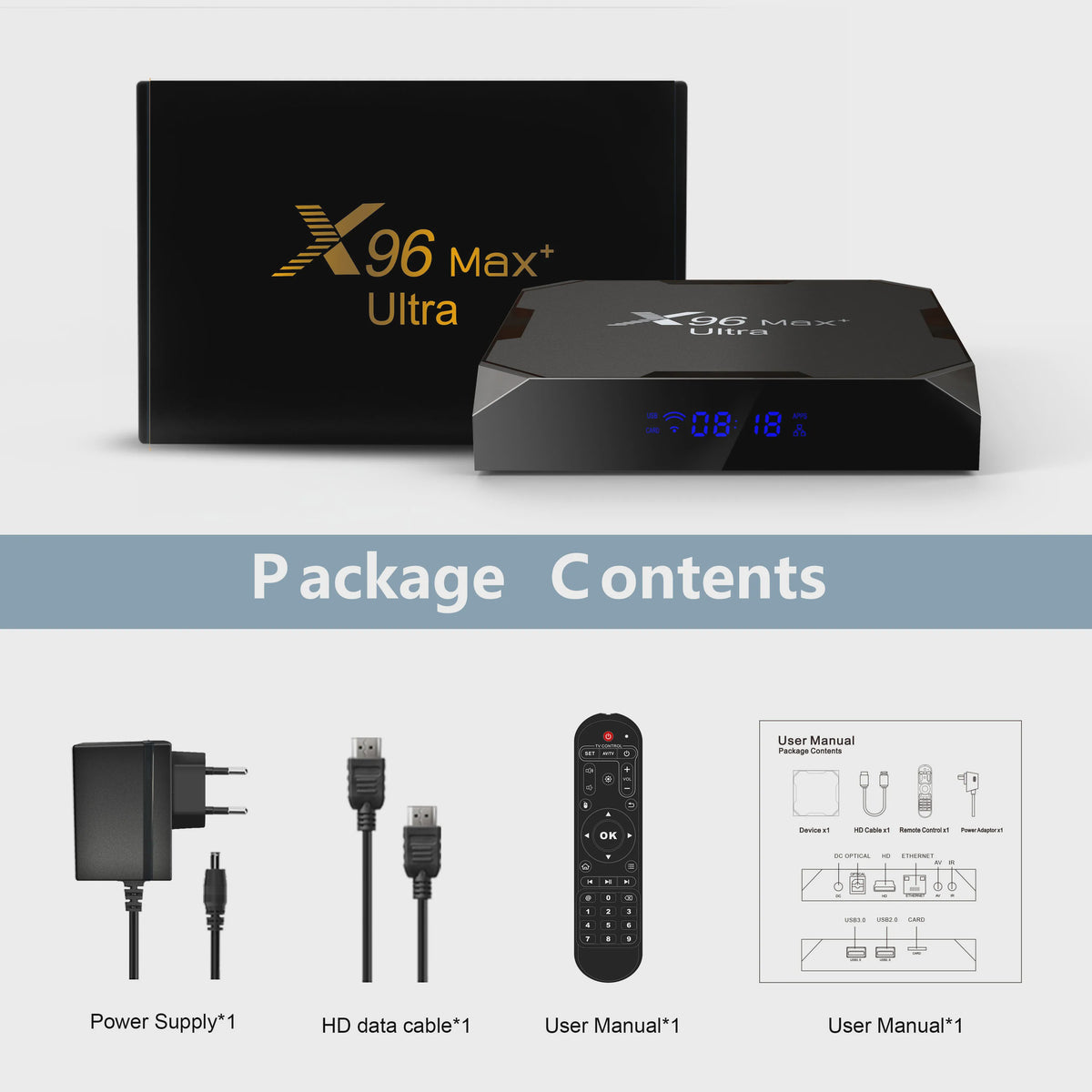 X96 MAX Plus Ultra Android 11 TV Box - 4K/8K Media Player met S905X4 Quad Core & 4GB RAM