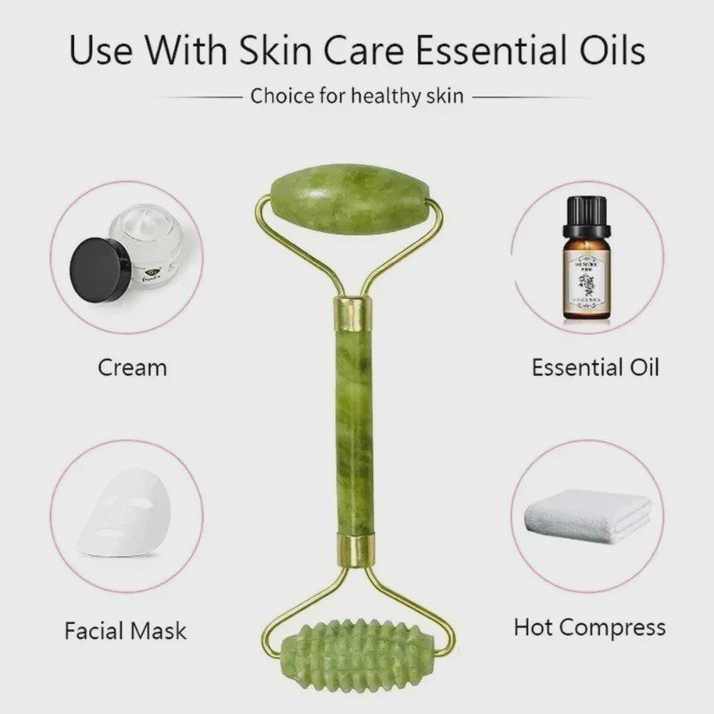 Natuurlijke Jade Roller & Gua Sha Set - Gezichts-, Lichaams- en Voetmassage