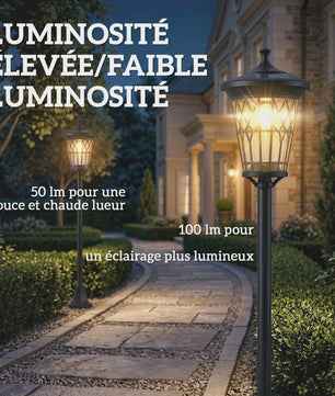 Set van 2 Zwarte Solar Tuinpaal Lampen - Verstelbare Hoogte & Roestvrij Staal