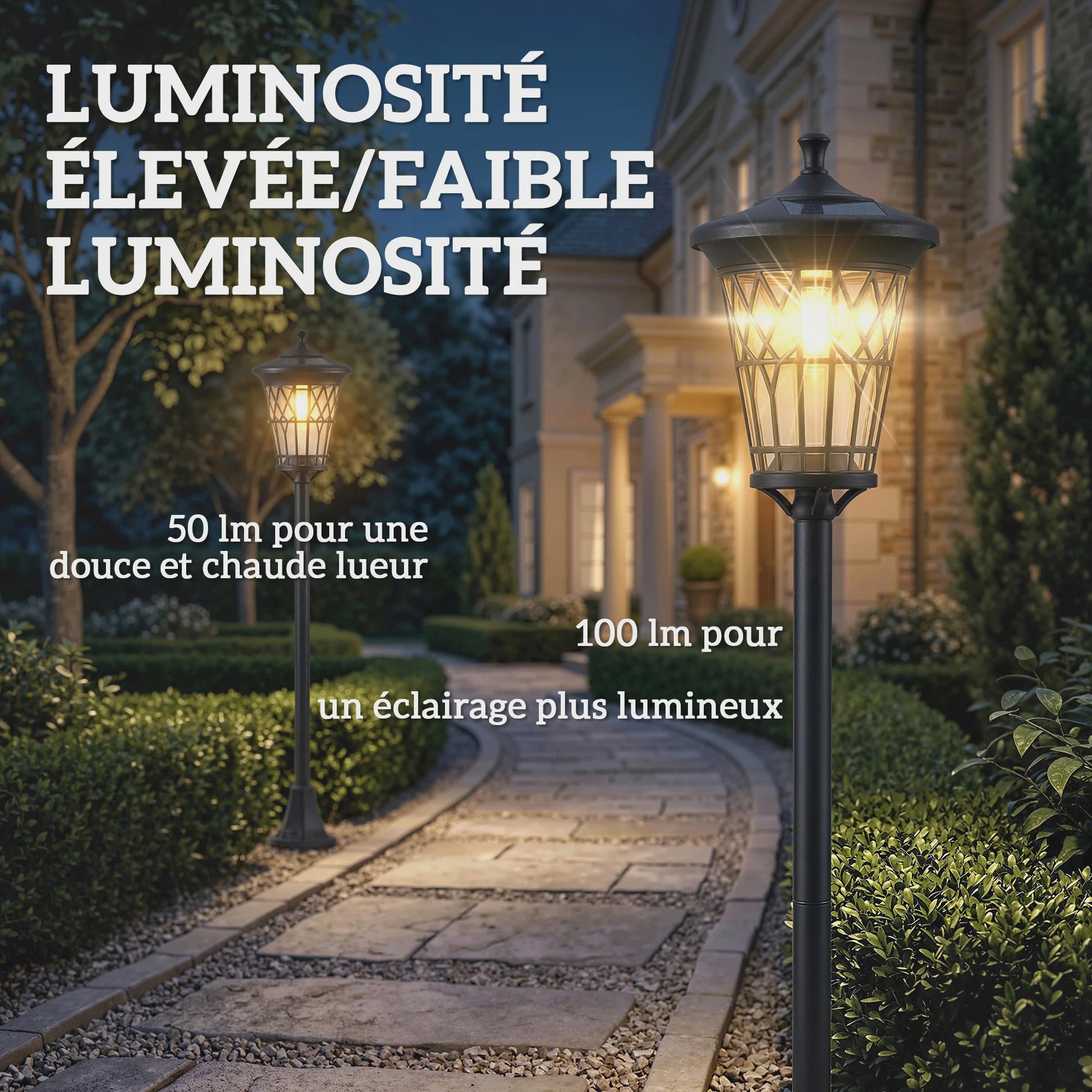 Set van 2 Zwarte Solar Tuinpaal Lampen - Verstelbare Hoogte & Roestvrij Staal