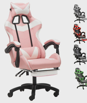 Ergonomische Gaming Stoel met Voetensteun, Lendesteun en Kattenoren Kussen - Zwart