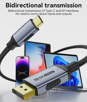 USB-C naar DisplayPort 2.1 Kabel - 8K@60Hz, 4K@144Hz - Thunderbolt 4/3 Compatibel