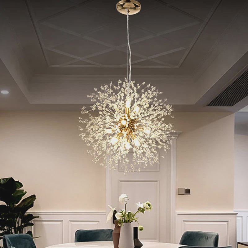 Moderne Kristallen Plafondlamp Ster Vuurbal Dandelion - Sfeervol LED Licht voor Woonkamer & Restaurant