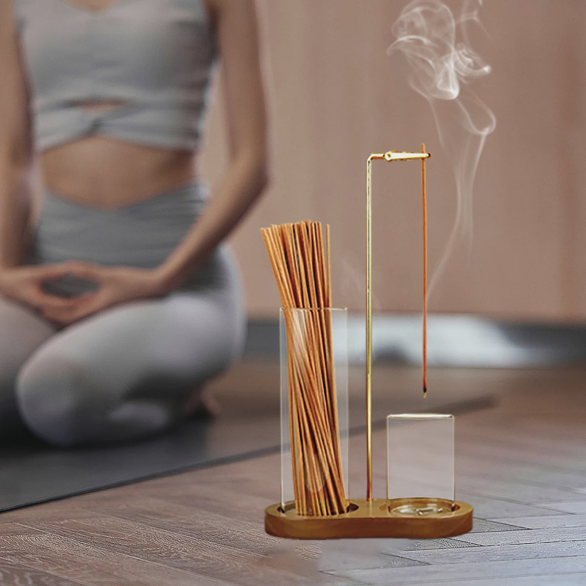 2-in-1 Wierookhouder met Glazen Asvanger & Stokjes Organizer