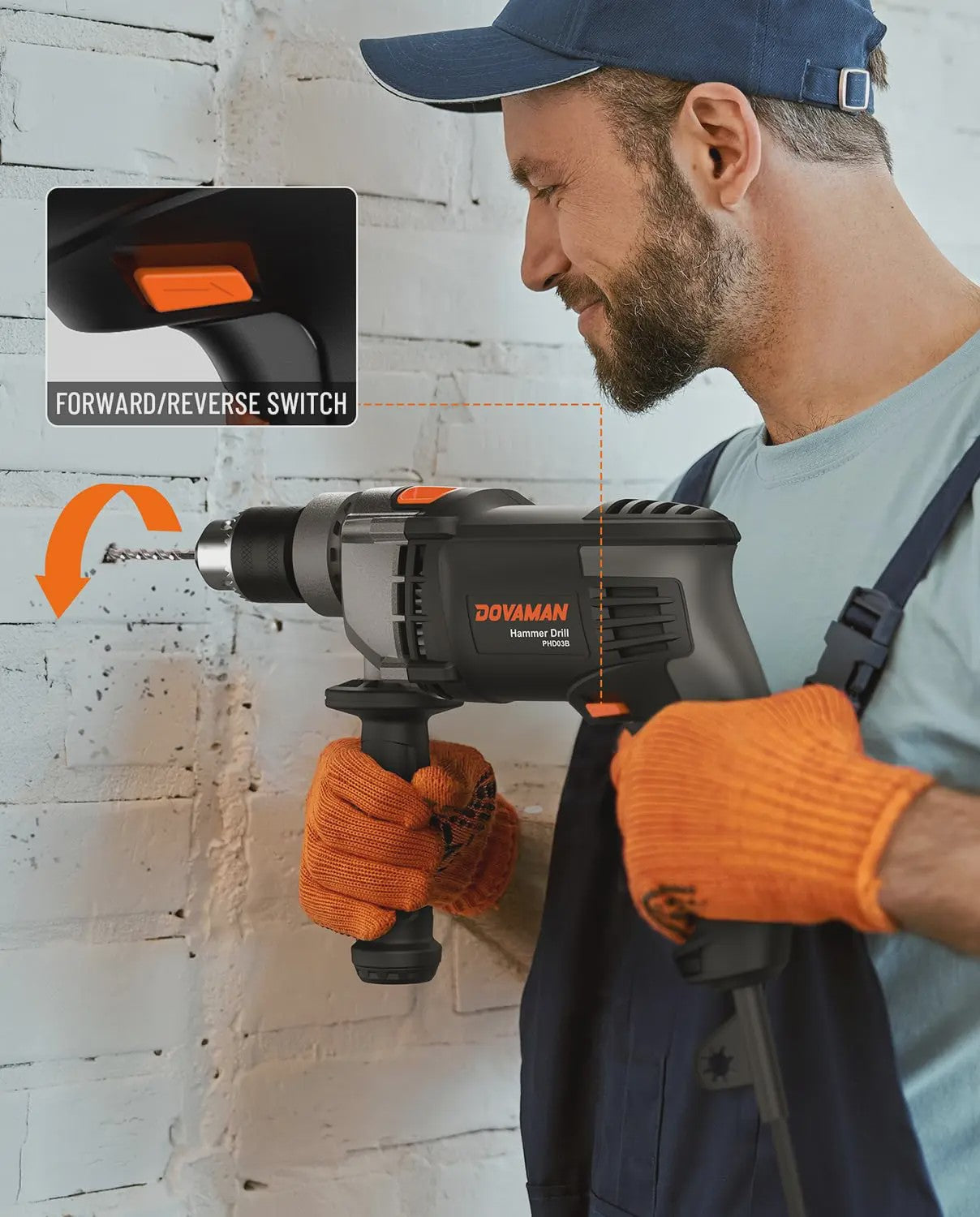 DOVAMAN 7.5A Klopboormachine met Metaalboorhouder - 0-3000 RPM, 2 standen voor Beton, Hout & Metaal, inclusief Boren en Koffer