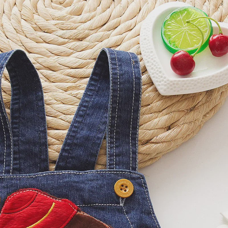 Schattige Denim Tuinbroek Shorts met Cartoon Print voor Kinderen (1-3 Jaar)