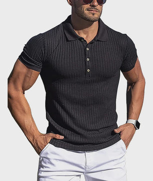 Zomer Heren Poloshirt met Verticale Streep en Elastische Pasvorm - Korte Mouw