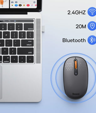 Baseus Draadloze Muis: Bluetooth & 2.4GHz, 1600DPI, Stille Kliks - Perfect voor PC, MacBook & Tablet