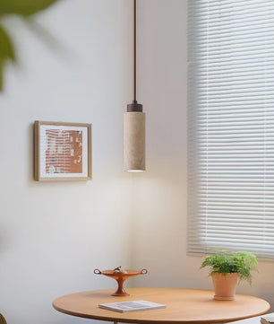 Sfeervolle Hanglamp met Steenlook en Houten Accent - Perfect voor Slaapkamer of Bar