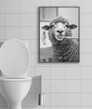 Grappige Poster Set: Zwart-Wit Dieren Poetsen Tanden - Canvas Kunst voor Woonkamer & Slaapkamer