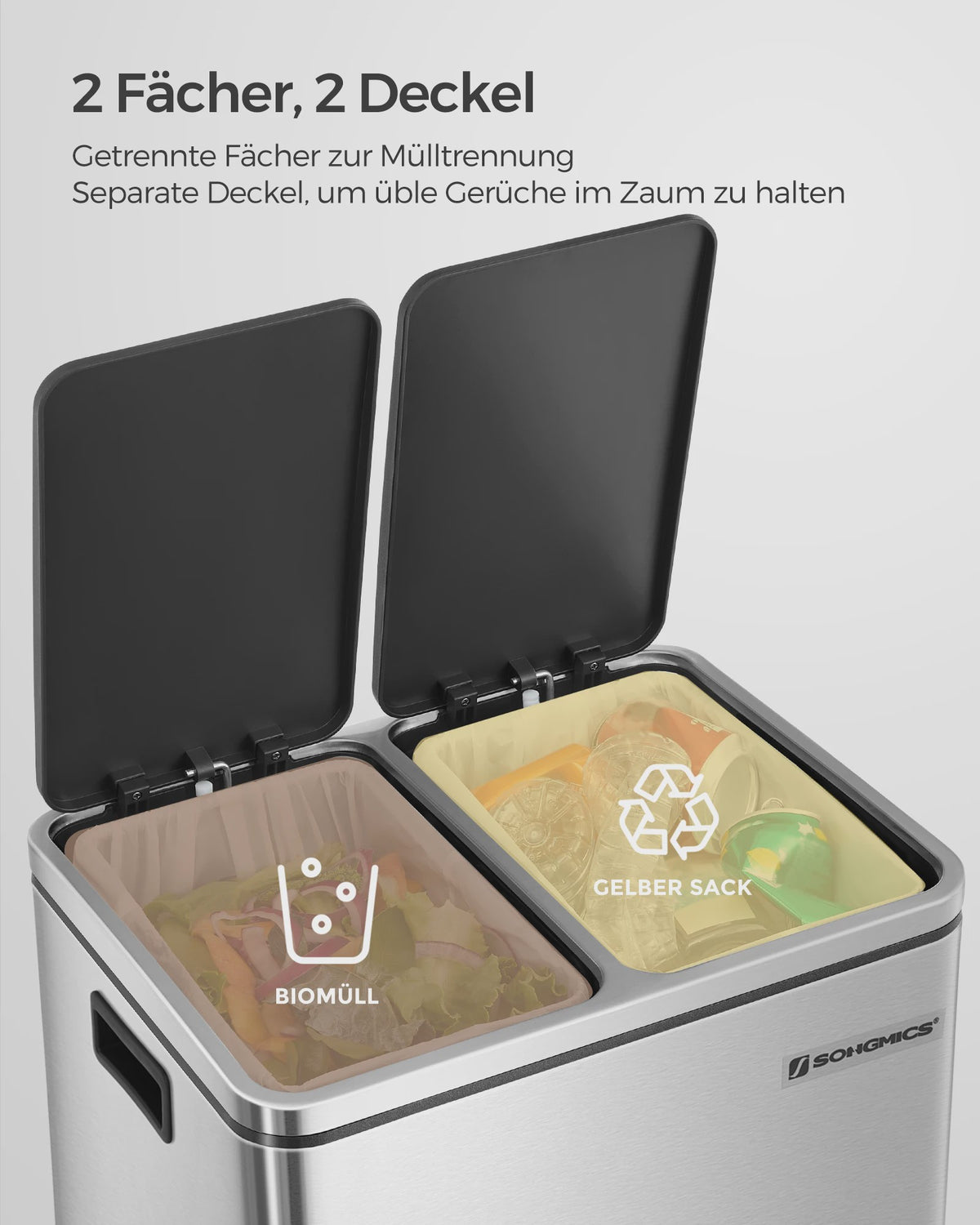 RVS Afvalscheidingsbak met 2x15L Emmer en Voetpedaal - 30L