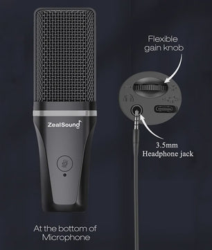 Zealsound RGB Opname Microfoon met Arm & Statief - USB Condenser voor Gaming, Podcast & Streaming