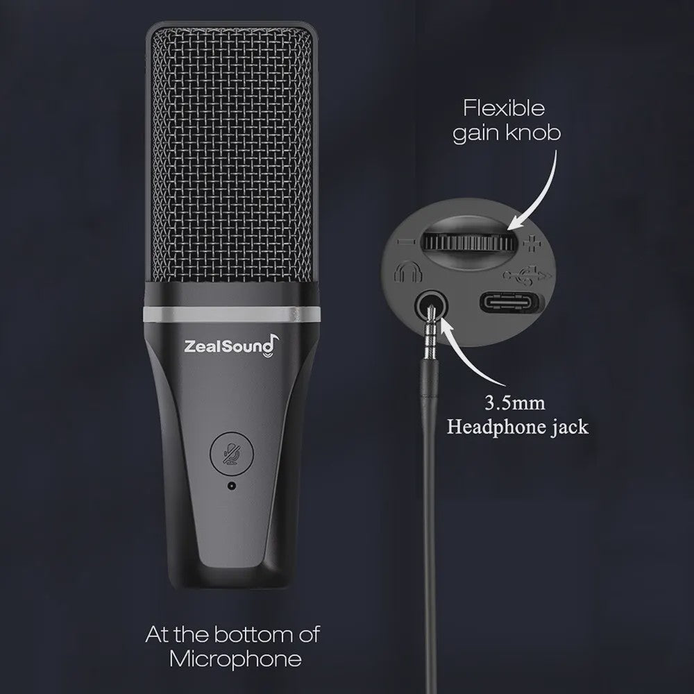 Zealsound RGB Opname Microfoon met Arm & Statief - USB Condenser voor Gaming, Podcast & Streaming
