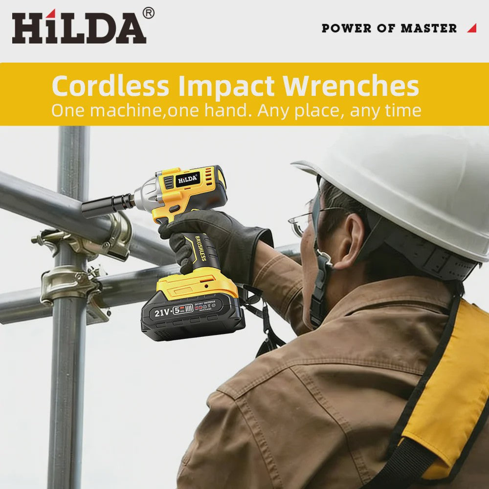 HILDA 1/2" Brushless Slagmoersleutel - 1200 Nm Krachtige Accu Klopmachine voor Banden en Steigerbouw (Compatibel met Makita)