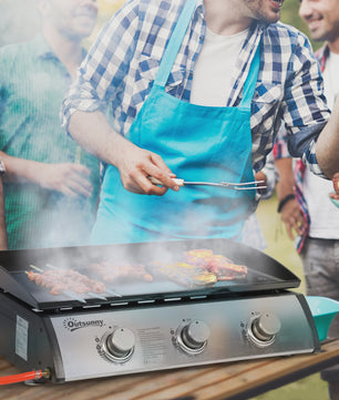 Gas Grill Plancha met 3 Branders - RVS - Non-stick - Zilver - 63x48x21 cm