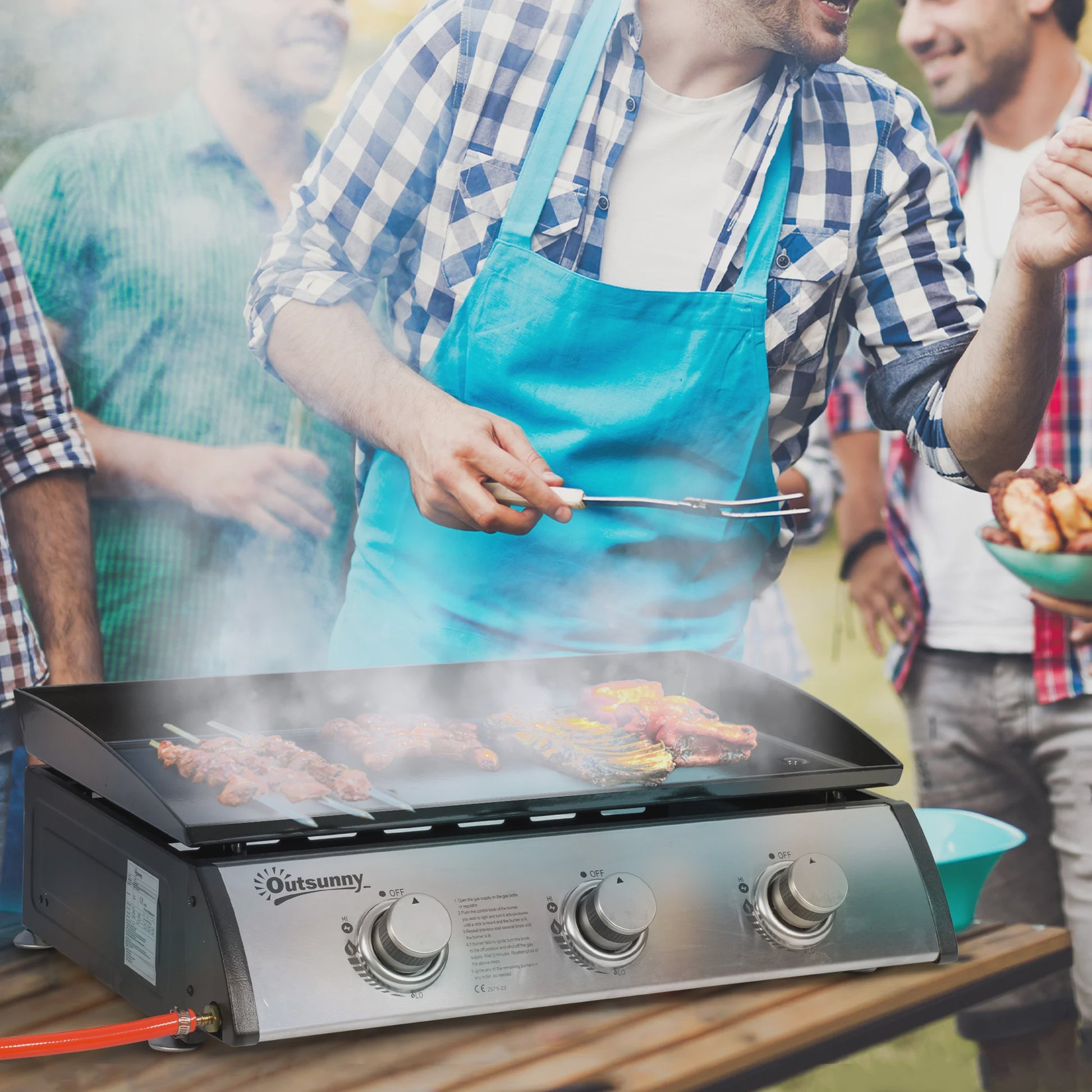 Gas Grill Plancha met 3 Branders - RVS - Non-stick - Zilver - 63x48x21 cm
