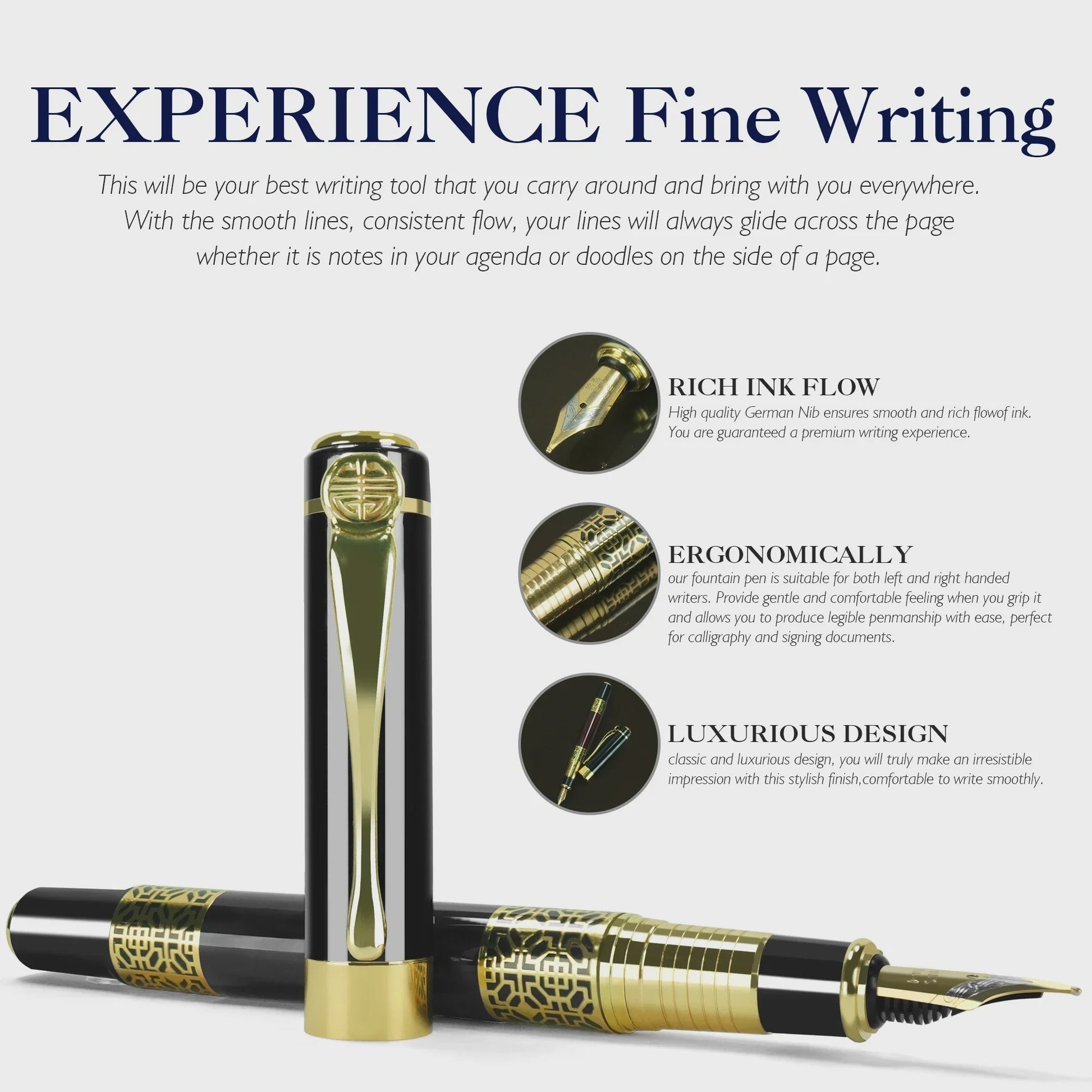 Luxe Metalen Vulpen met F-punt - Klassiek Design voor Zakelijk Schrijven