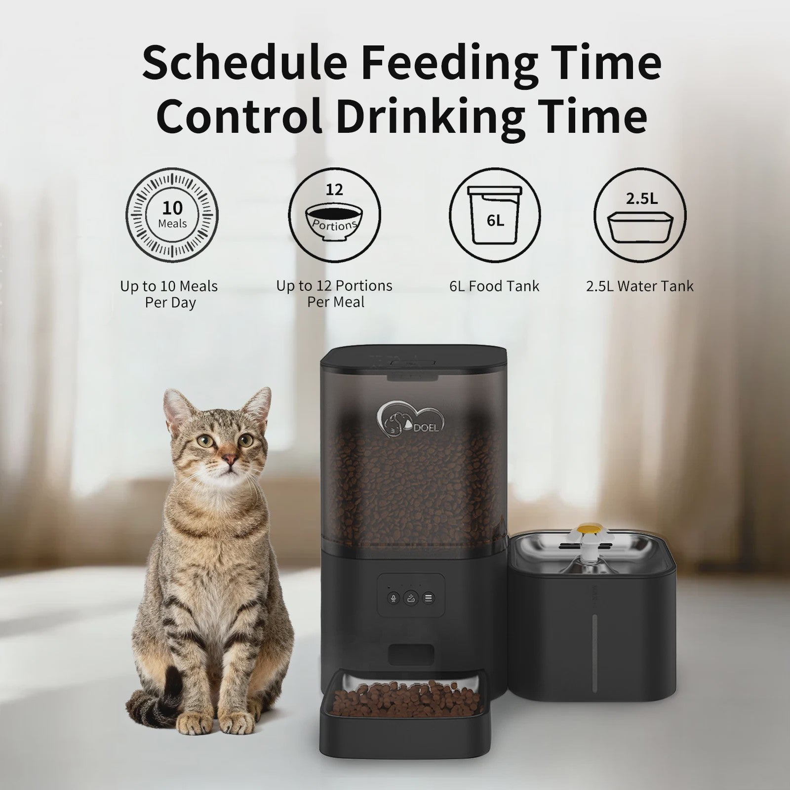 DOEL 2-in-1 Smart Voerautomaat & Drinkfontein voor Katten en Kleine Honden - 6L Capaciteit, App Controle