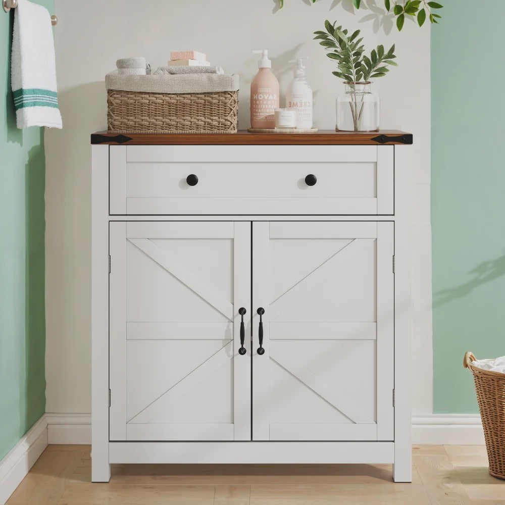 Moderne Badkamerkast met Lades en Verstelbare Planken - Walnoot Houtlook Blad