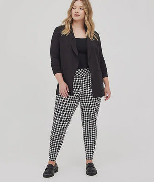 Plus Size Leggings Dames met Pied-de-Poule Print - Hoge Taille Capri Broek