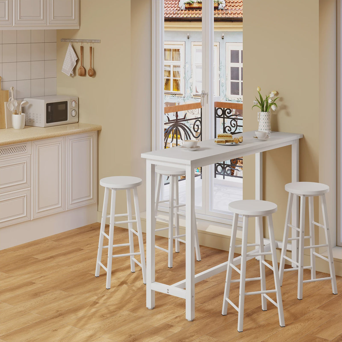 WOLTU Bartafel Keukentafel met Voetensteun - 140x40x100 cm - Wit