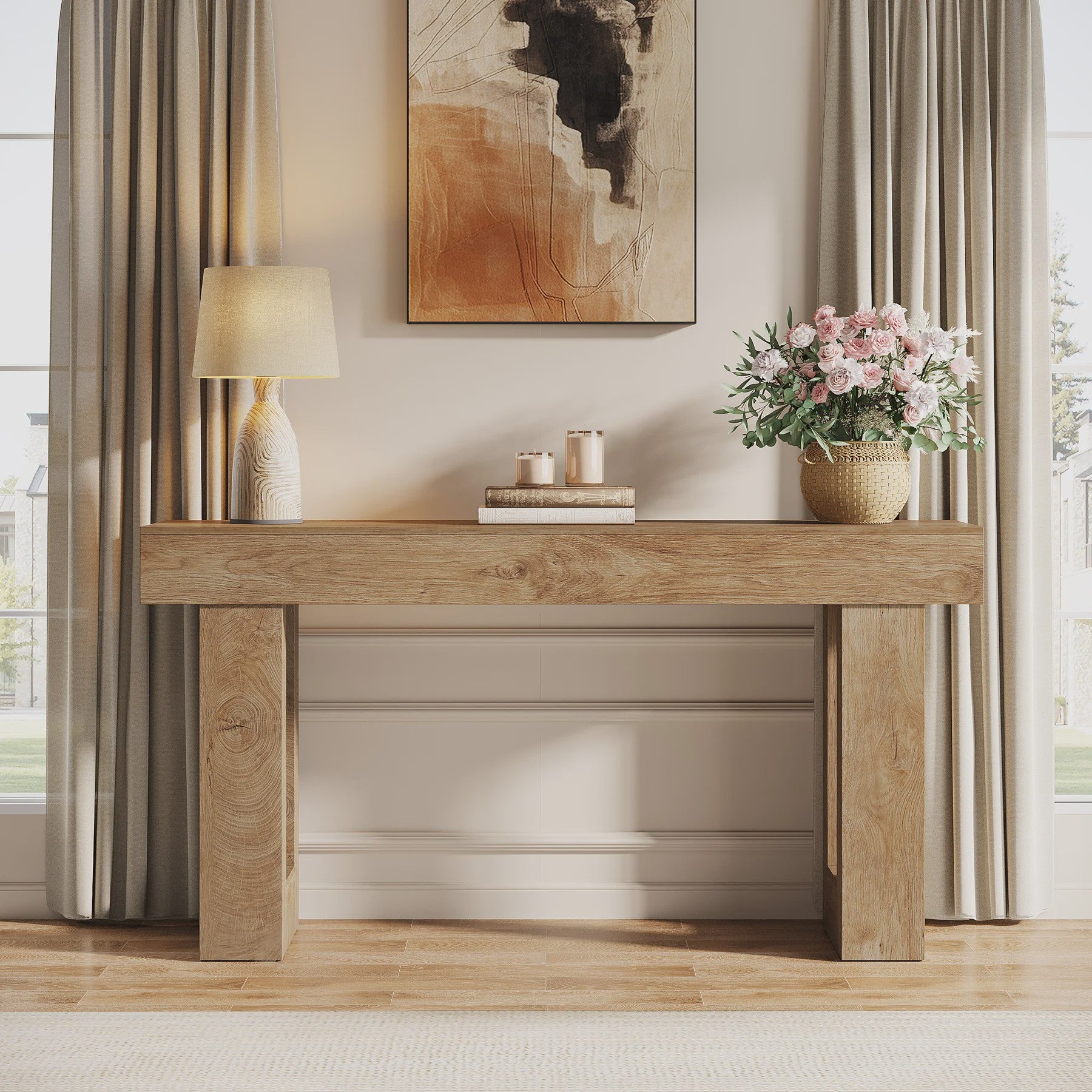 Landelijke Console Tafel 160 cm - Houten Halmeubel voor Achter de Bank