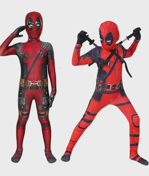 Deadpool Cosplay Kostuum Jumpsuit met Masker en Zwaarden voor Kinderen en Volwassenen