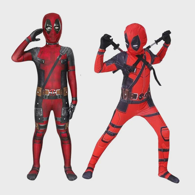 Deadpool Cosplay Kostuum Jumpsuit met Masker en Zwaarden voor Kinderen en Volwassenen