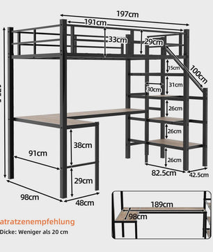 Ruimtebesparend 90x190cm Hoogslaper met L-vormig Bureau, Trap, Opslag & Veiligheidshek