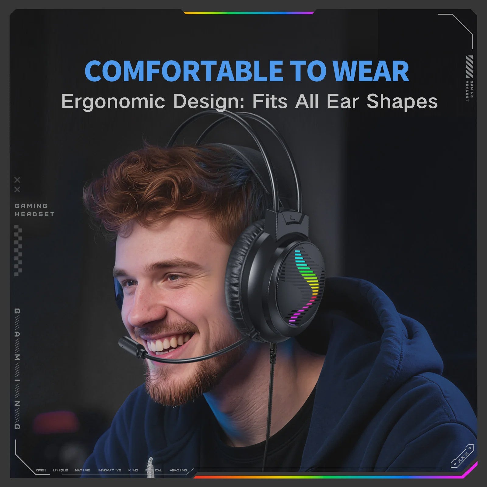 Acinaci J11 Gaming Headset met Microfoon, LED Verlichting & 3.5mm Jack voor PS4, PC, Xbox, Switch