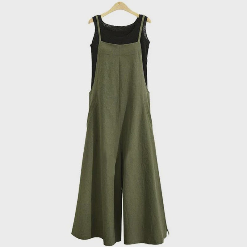 Dames Jumpsuit Zomer Mouwloos Katoen Linnen met Wijde Pijpen - Casual en Comfortabel
