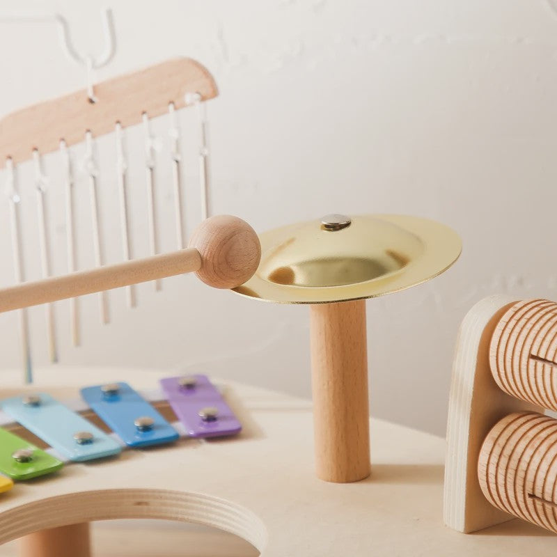 Houten Montessori Muziektafel voor Baby's & Kinderen - Xylofoon, Trommels & Windgong