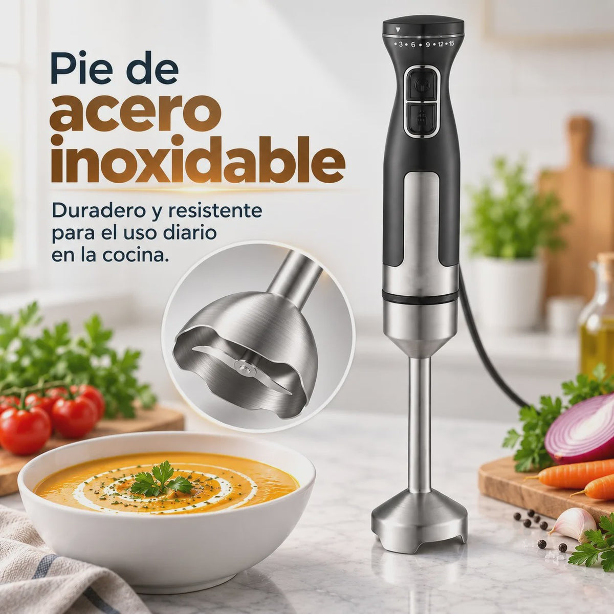 Krachtige 1000W Handmixer met 15 Snelheden, Turbo & RVS Steel - Perfect voor Soepen, Sauzen en Smoothies. Ergonomisch & 95cm Snoer.